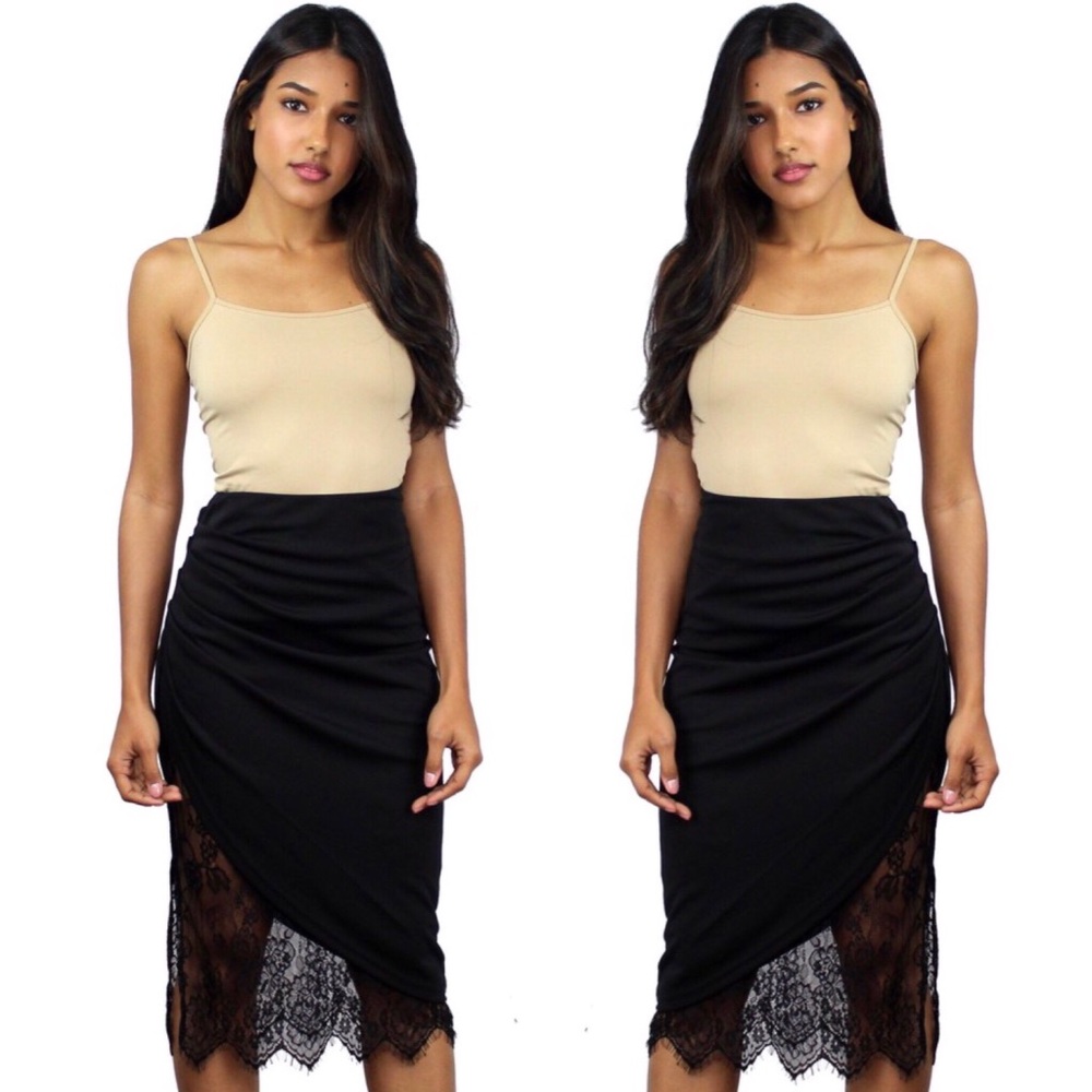 At Work Black Lace Pencil Skirt
